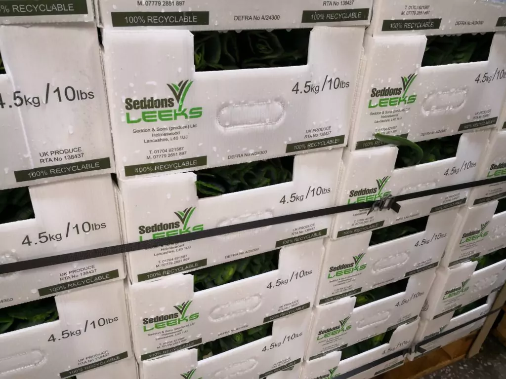 Seddons Leeks boxes close up