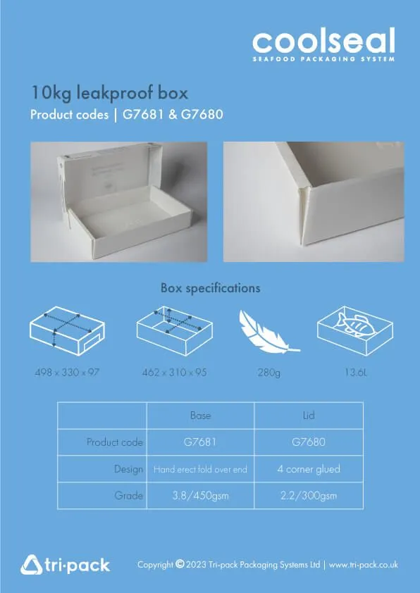 CoolSeal promotional flyer with dimensions - 10kg
