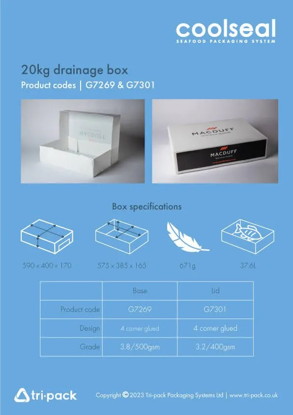 CoolSeal promotional flyer with dimensions - 20kg
