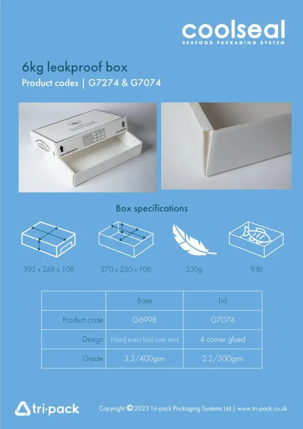 CoolSeal promotional flyer with dimensions - 6kg
